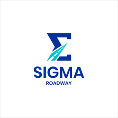 sigma icon logo for transportation. asphalt road way logo design template