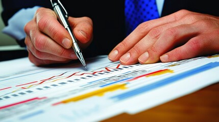 Naklejka premium Businessman Analyzing Financial Charts With Pen