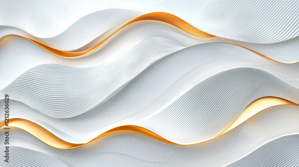 Fototapete elegant white texture with flowing waves and hint of gold, creating luxurious feel