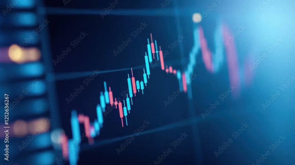 Aufkleber abstract financial chart with blue tones and vibrant candlestick patterns, representing market trend