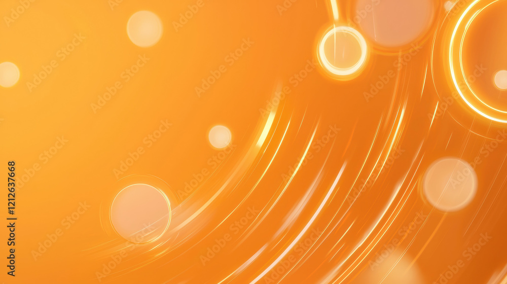Poster Warm orange backdrop with abstract shapes and glowing circles creating vibrant atmosphere