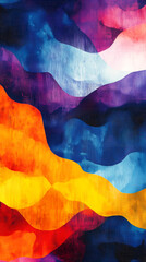 Abstract Composition with Layered Undulating Forms in Varied Colors