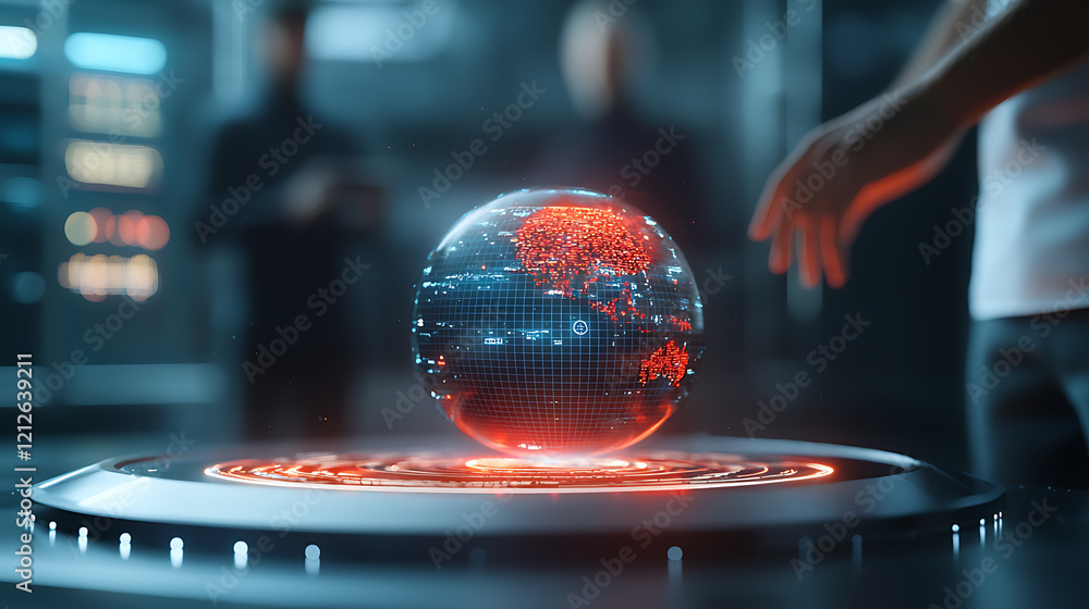 Poster it experts analyzing data in a futuristic workspace high-tech environment digital sphere innovative 