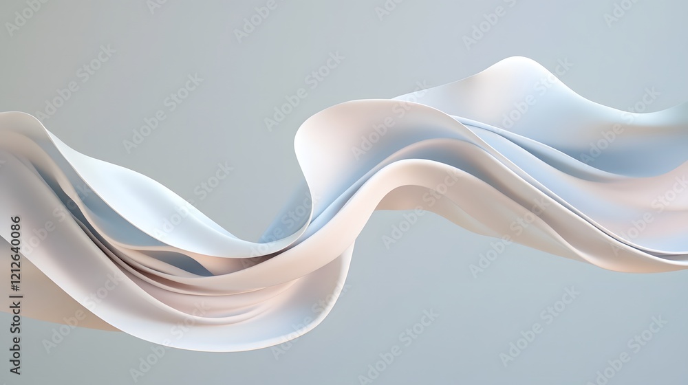 Poster captivating fluid shapes and ribbons floating in soft ambient light