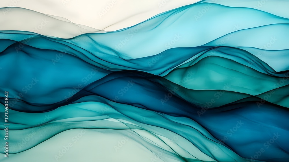 Poster minimalistic and elegant blue and green overlapping waves abstract art background
