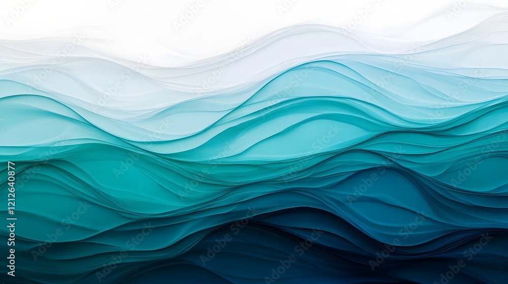 Aufkleber overlapping waves in serene blue and green tones - minimalistic and elegant abstract background