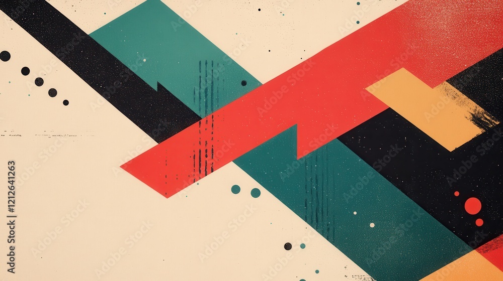 Aufkleber dynamic artistic arrow-based design featuring overlapping shapes and dotted accents