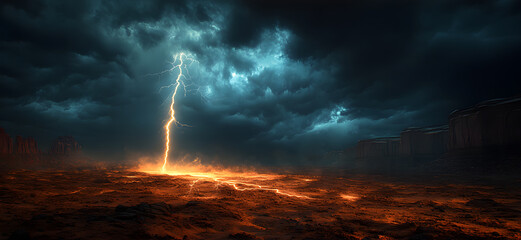 Capture the raw power of nature with a lightning bolt striking through a dark sky in a dramatic atmospheric scene of e1d6a94c-6747-411a-a92c-35f0a47f4b59