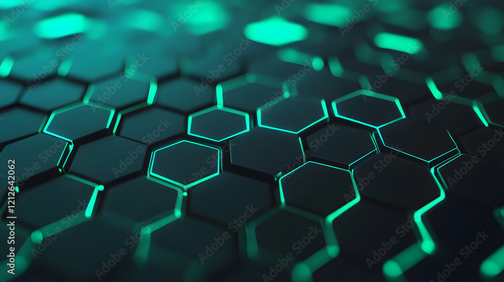 Poster futuristic green and black digital hexagonal grid abstract tech background