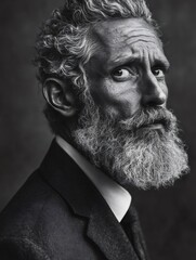 Obraz premium Senior businessman with gray hair and beard posing in black and white