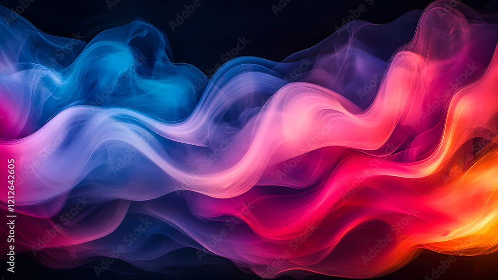 Poster create an abstract art piece featuring vibrant colorful smoke on a black background visually strikin