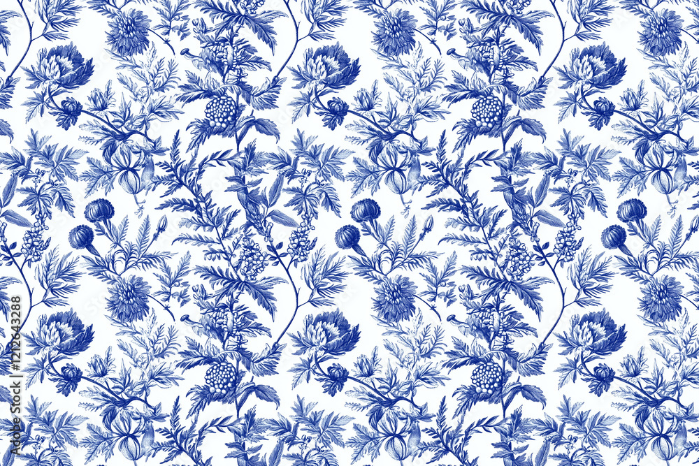 Poster floral toile tapestry pattern. vintage botanical wallpaper pattern. background image. created with g
