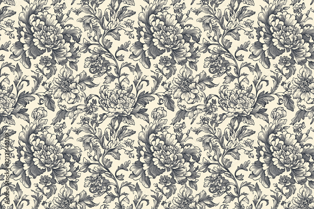 Poster floral toile tapestry pattern. vintage botanical wallpaper pattern. background image. created with g