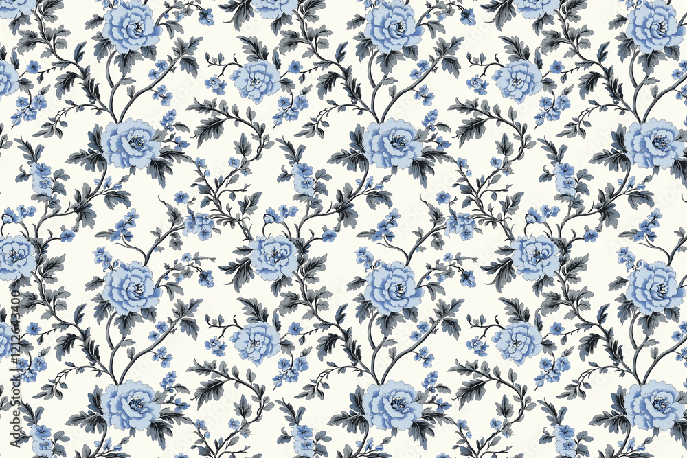 Poster floral toile tapestry pattern. vintage botanical wallpaper pattern. background image. created with g
