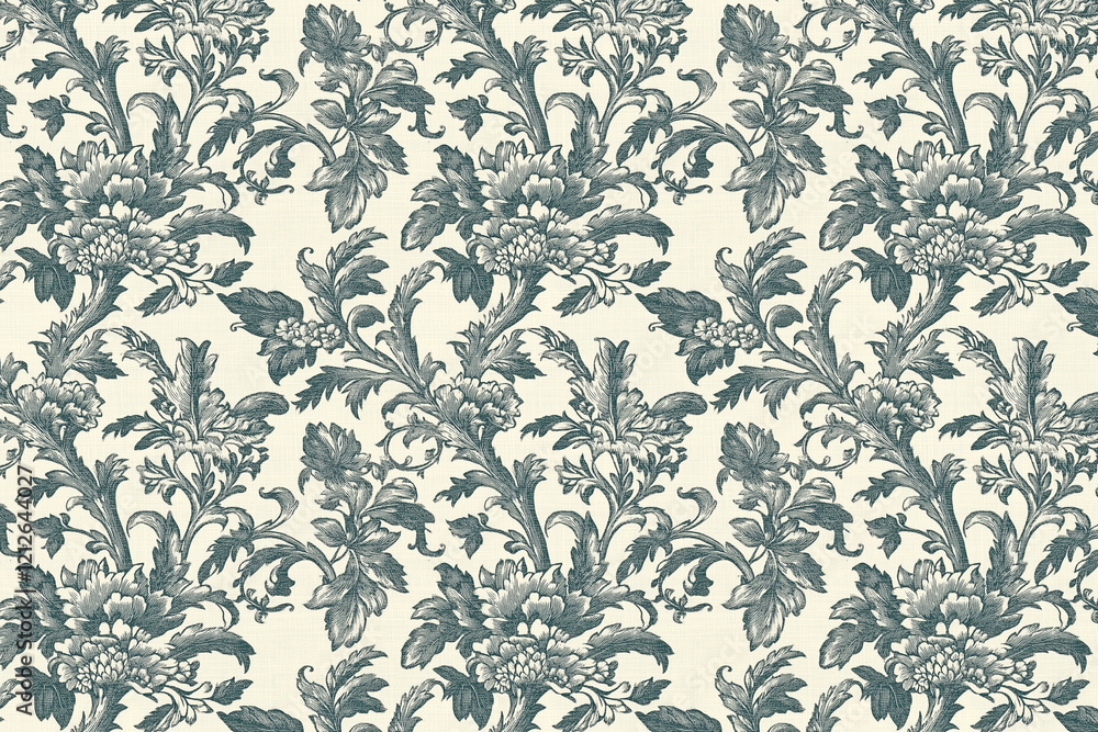 Poster floral toile tapestry pattern. vintage botanical wallpaper pattern. background image. created with g