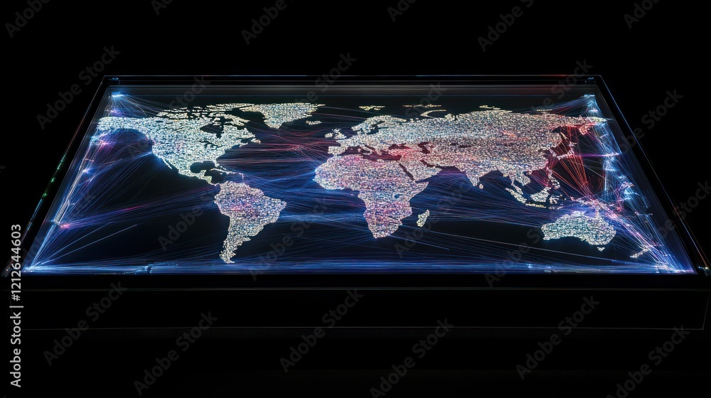 Poster Illuminated World Map Showing Global Network Connections