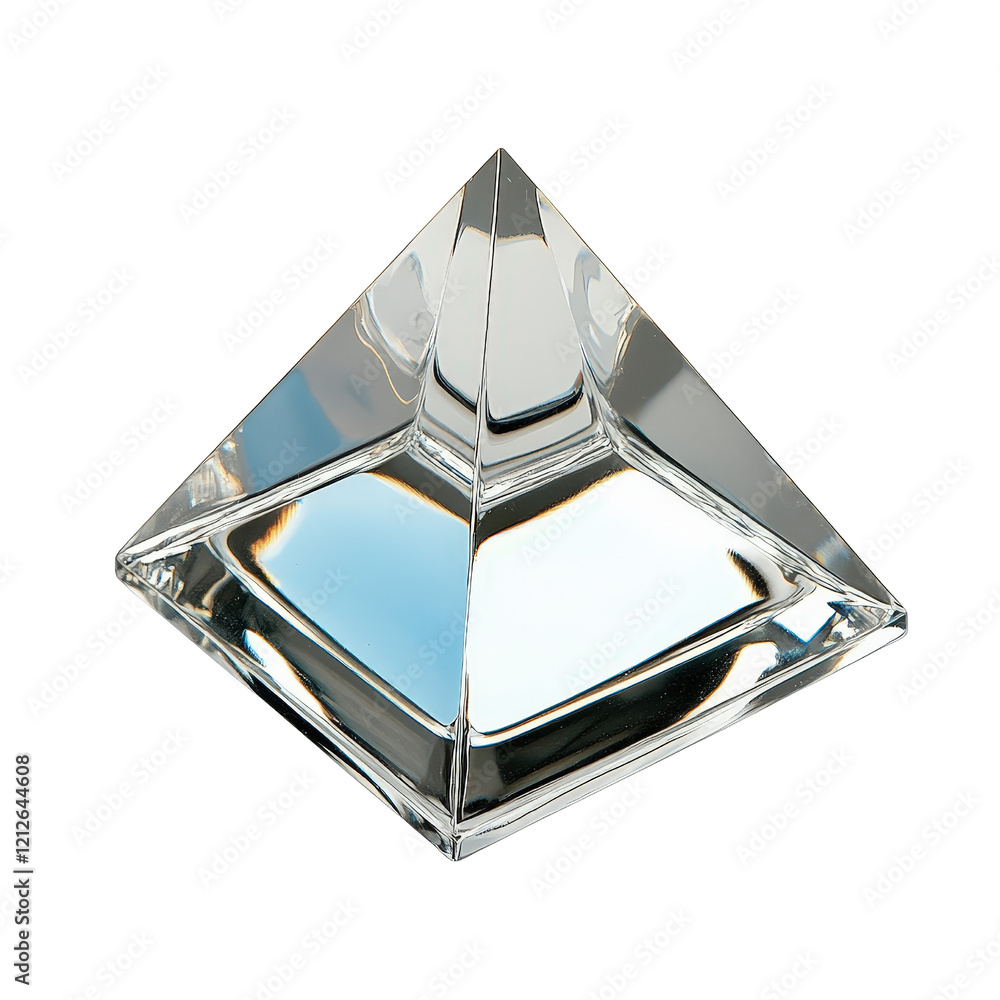 Poster clear crystal pyramid with smooth edges and reflective surfaces on a neutral background isolated on 