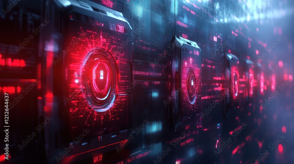 Poster futuristic digital security system interface displays