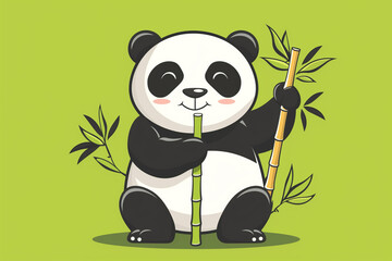  Panda with Bamboo Stick in Cartoon Style