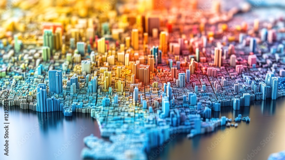 Poster abstract colorful cityscape miniature model display