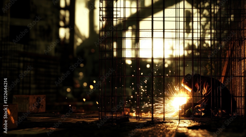 Poster Welder working within a metal framework structure