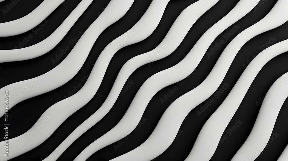 Poster boldly stylized wavy zebra stripe abstract pattern in monochrome tones