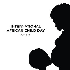 African Child Kissing Pregnant Mother’s Stomach Vector Art. Love, Kindness, and Hope for International Day of the African Child.