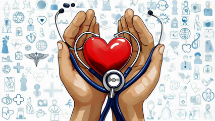 Hands Holding a Heart with Stethoscope: A Symbol of Compassion, Health Care, and Medical Support