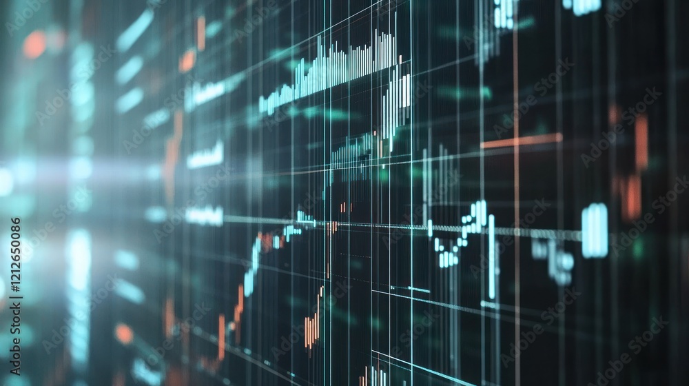 Poster abstract financial data display showing stock market trends