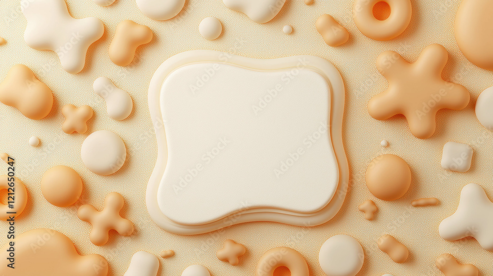 Fototapete Soft cream background with abstract shapes in warm tones, creating playful and inviting atmosphere