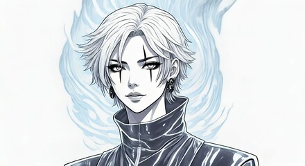 Stylish anime character with striking features and a mystical aura