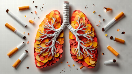 The Impact of Smoking: Artistic Representation of Lungs Battling the Harmful Effects of Cigarettes
