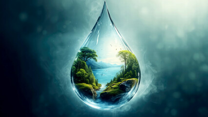 Nature in a Water Droplet. A Symbol of Conservation, Sustainability, and the Fragility of Our Ecosystem