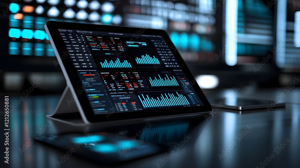 Aufkleber augmented reality business analytics dashboard on tablet device for innovation and strategy