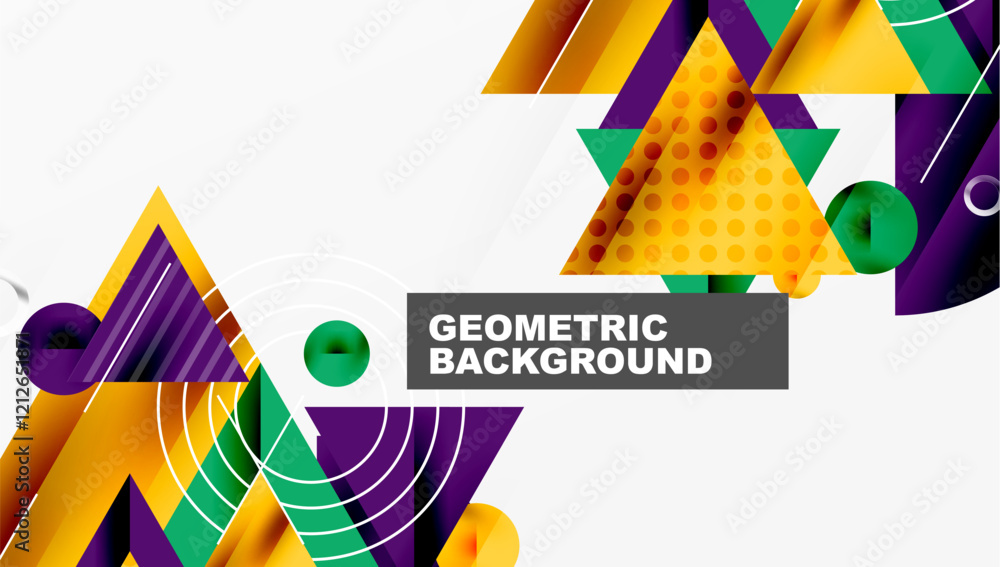 Poster modern geometric background - overlapping triangles with smooth gradients and semi-transparency