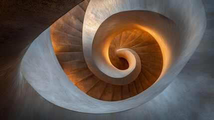 Obraz premium Stunning spiral staircase showcasing modern architecture design with warm lighting in a well-constructed building. Generative AI