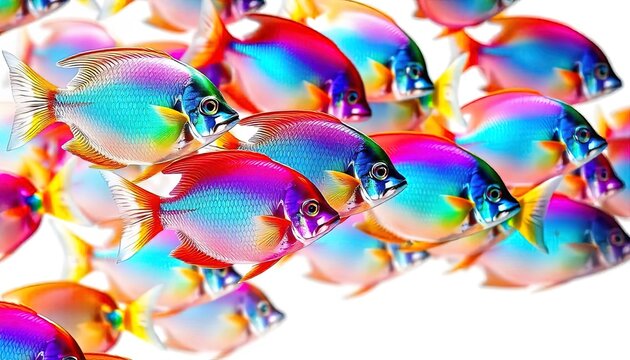 Vibrant Rainbow Fish School Swimming Together