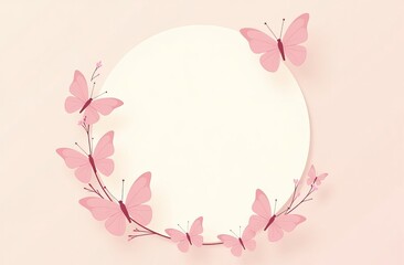 Round frame with pink butterflies. A frame with a place to insert text. Cute design with tips for advertising.