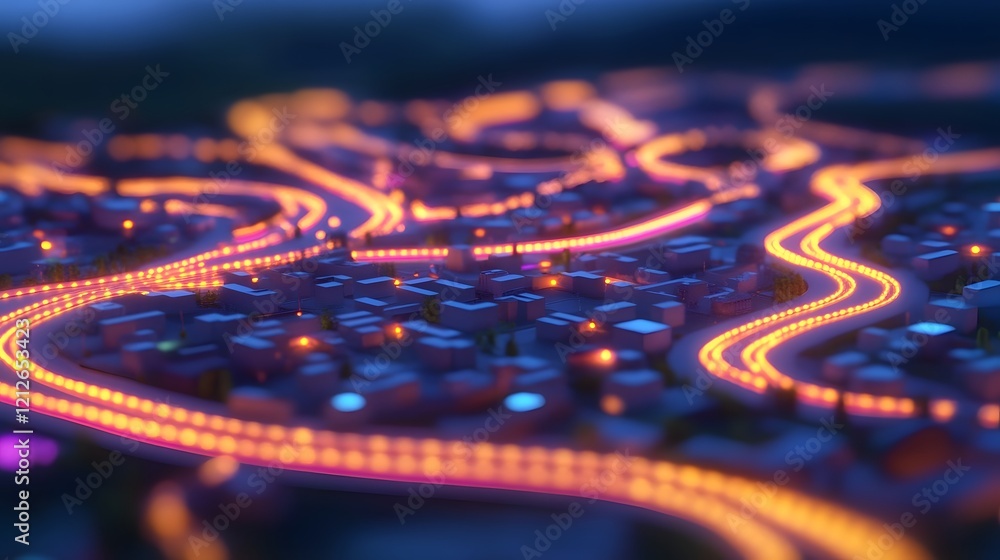 Poster futuristic smart city with glowing pathways representing efficient transport system in 3d