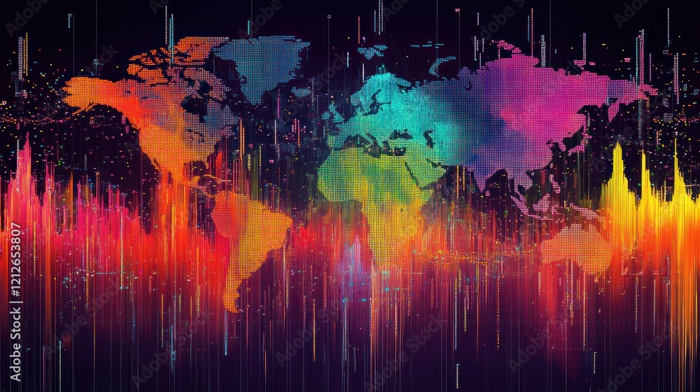 Poster Global Network Digital World Map Data Visualization