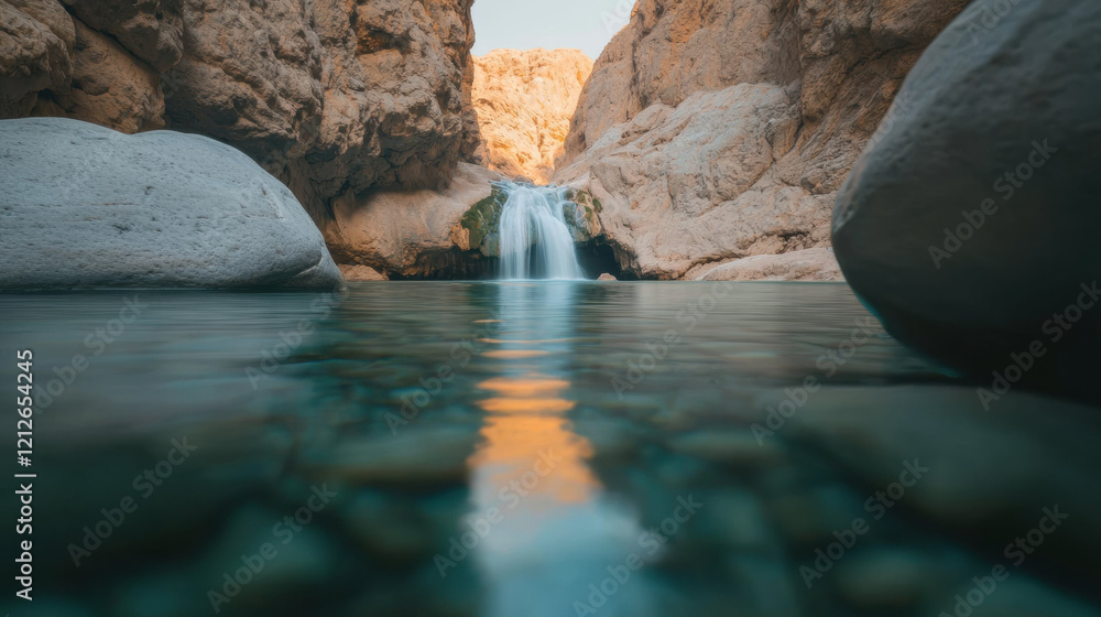 Aufkleber serene waterfall cascading into tranquil pool surrounded by rocks, creating peaceful atmosphere