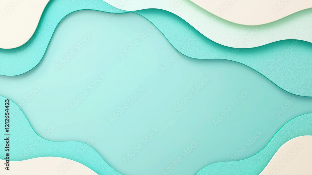 Poster Smooth teal background with abstract layered shapes creating modern design