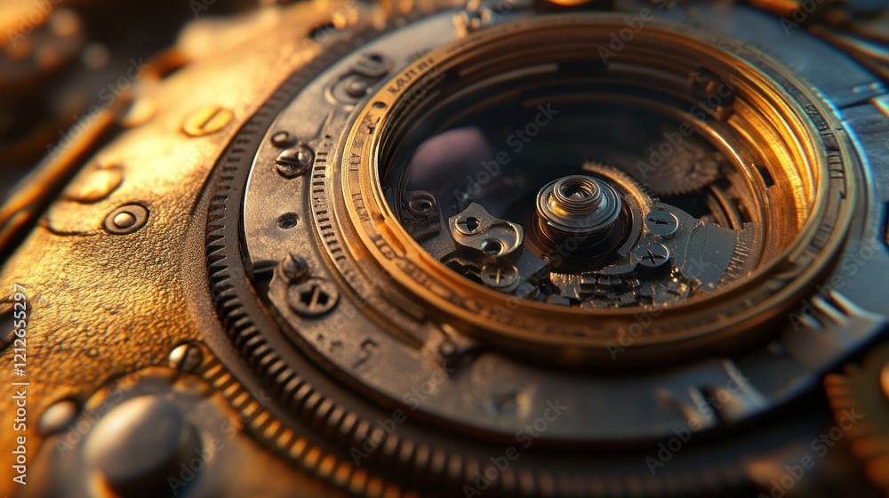 Poster Intricate Golden Gears of a Mechanical Clockwork Device