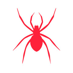 Red spider silhouette against a white background.