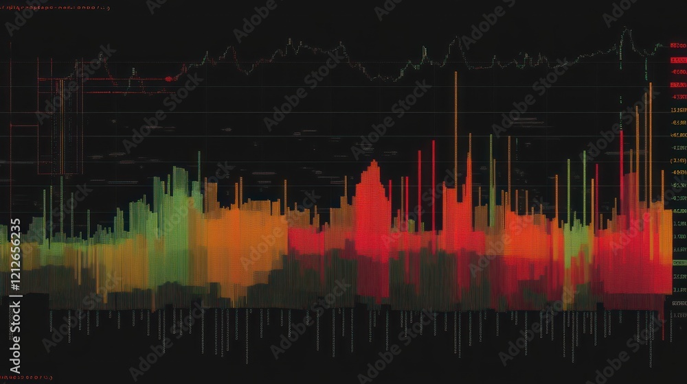 Poster abstract data visualization showing financial market trends