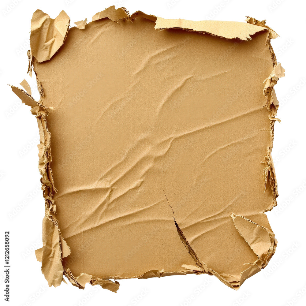 Poster brown paper sheet with torn edges and rough texture on a white background isolated on transparent ba