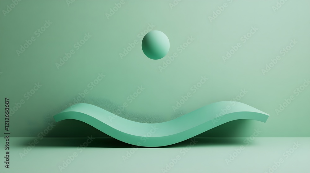 Poster curvaceous light green 3d platform with floating sphere for modern product display