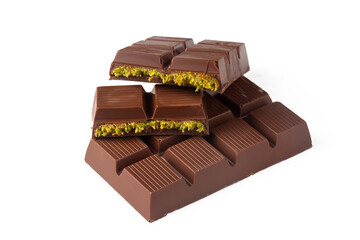 Dubai chocolate, milk chocolate filled with pistachio paste and kunefe