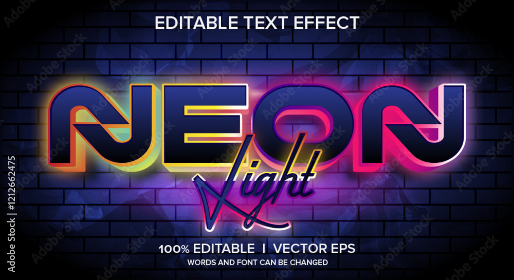 Aufkleber neon light 3d vector text effect with modern style design