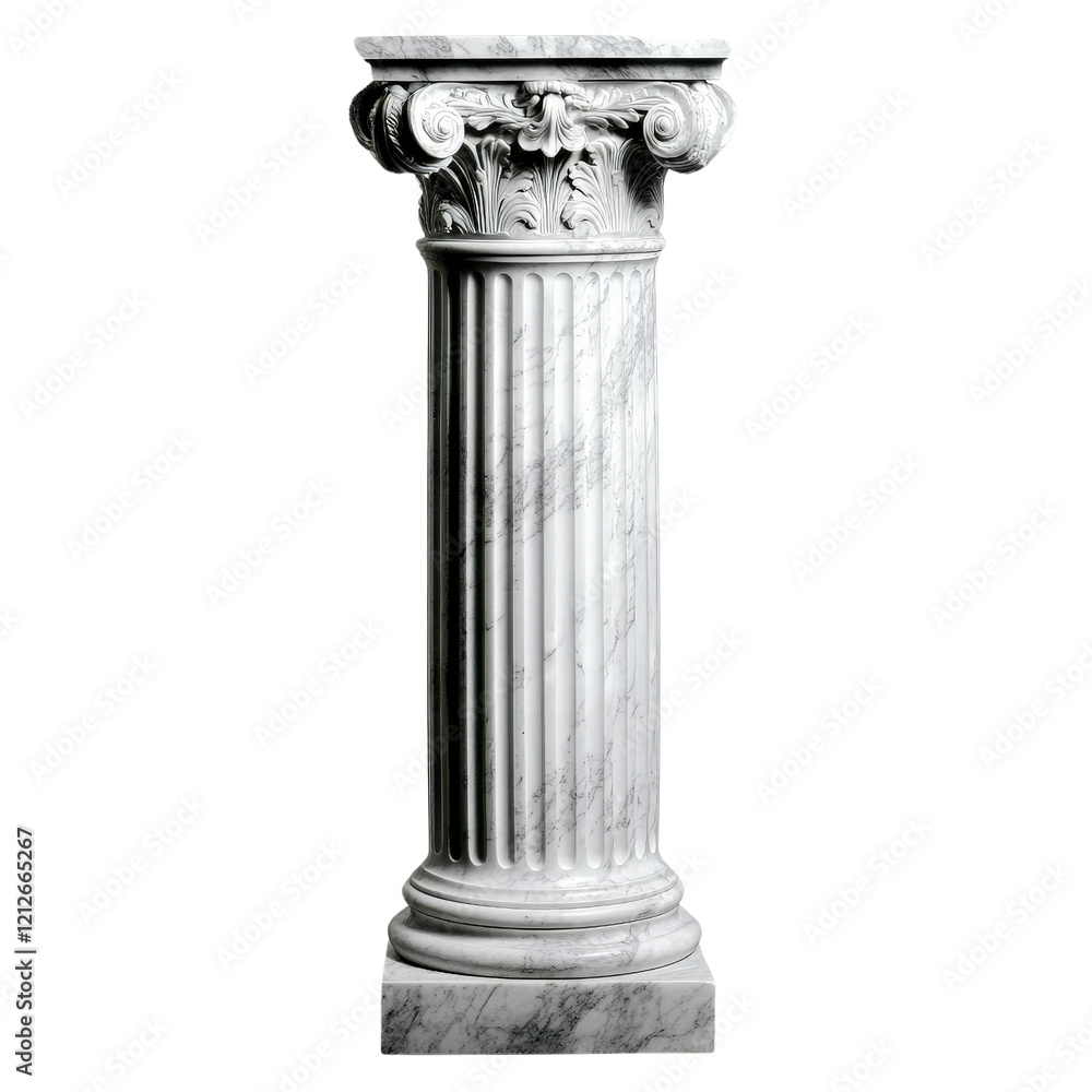 Poster marble column standing on a marble base in an elegant architectural setting isolated on transparent 